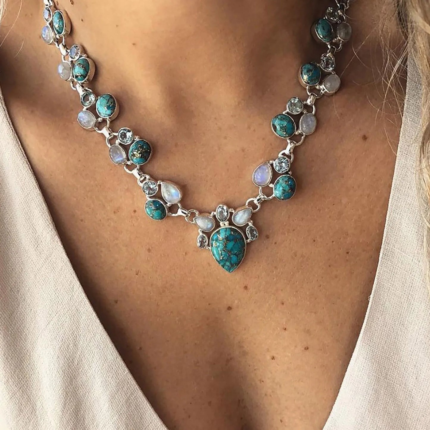 Pearl & Turquoise Harmony Necklace by Seranna Bay