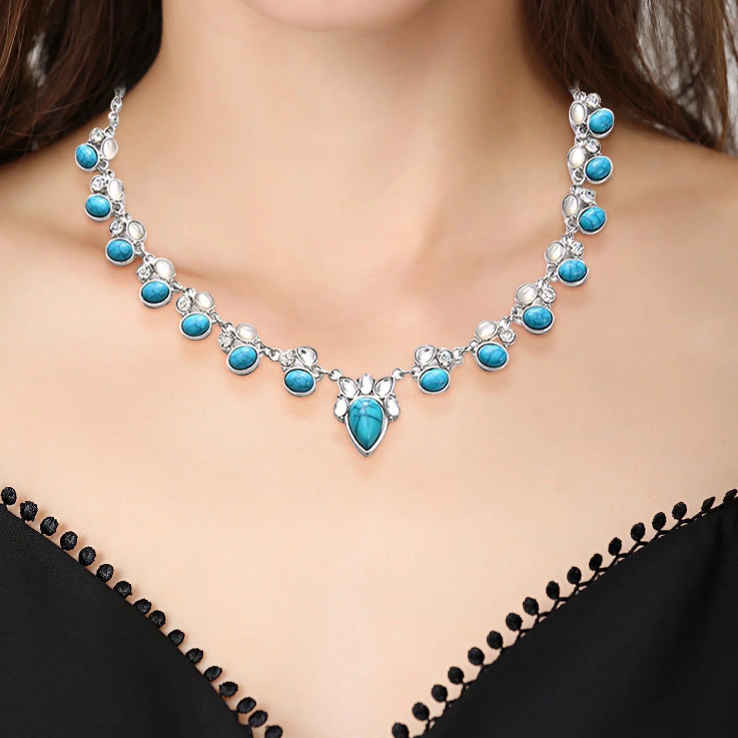 Pearl & Turquoise Harmony Necklace by Seranna Bay