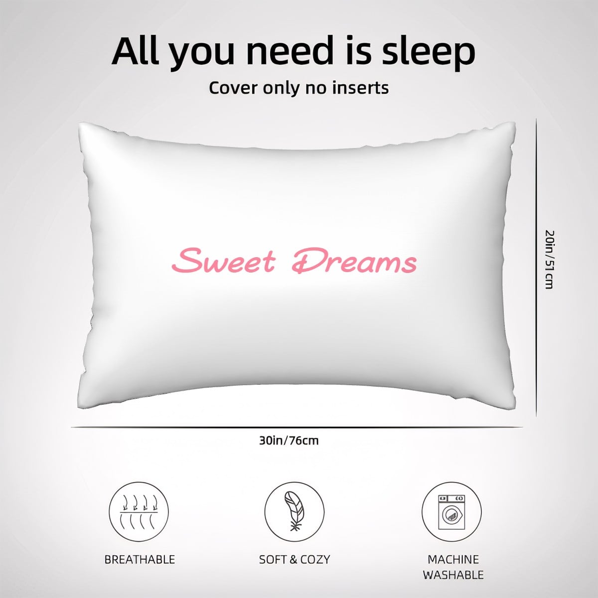 Sweet Dreams Satin Pillowcase with Hidden Zipper